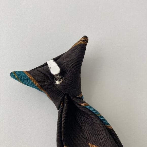 Vintage Snapper Snap On Necktie - Stripes - Brown Teal Gold - Picture 3 of 7